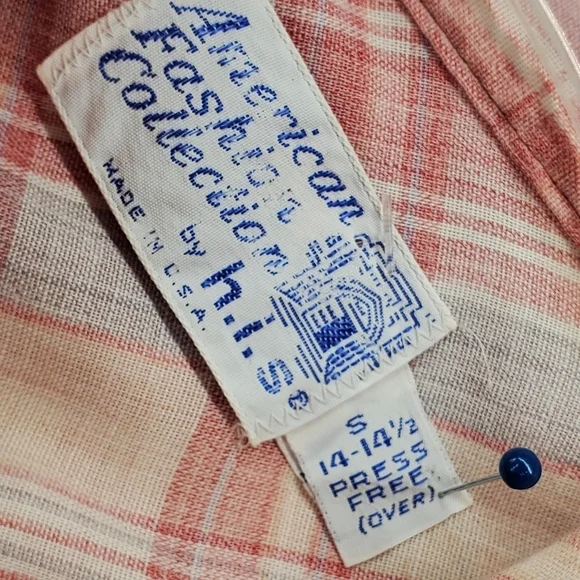 Vtg 60s Shirt Men S 14 14.5 Button Up SS Solid Plaid Western H.I.S. 2 Pocket - Picture 2 of 13